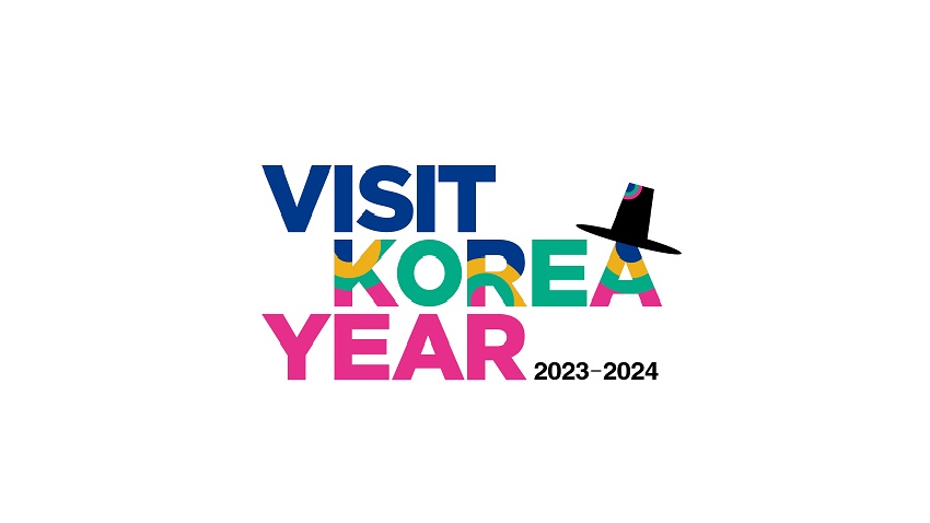 A logo promoting travel to Korea in 2023 and 2024