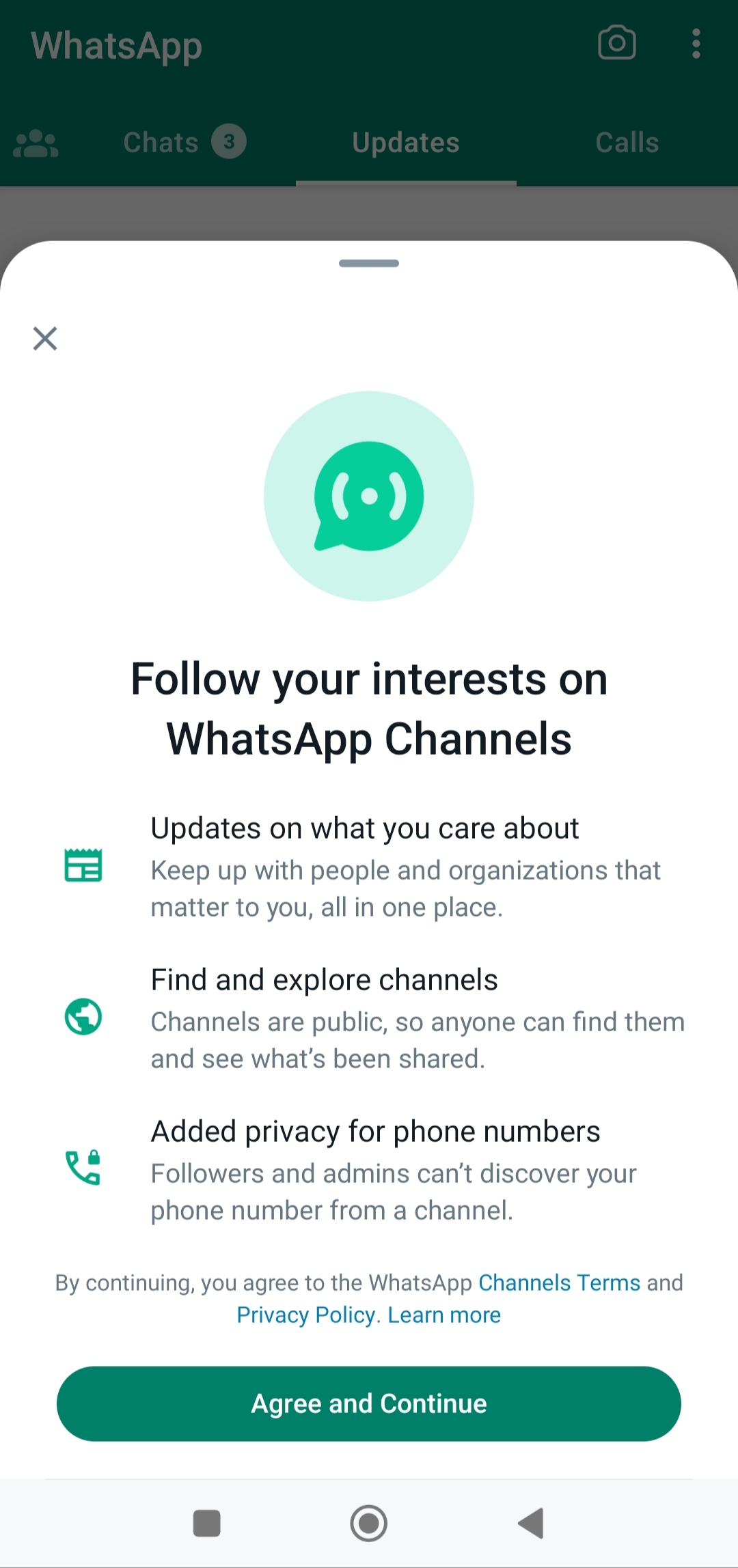 whatsapp channel option on app