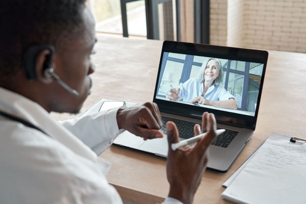 Doctor in virtual meeting Doctor in virtual meeting